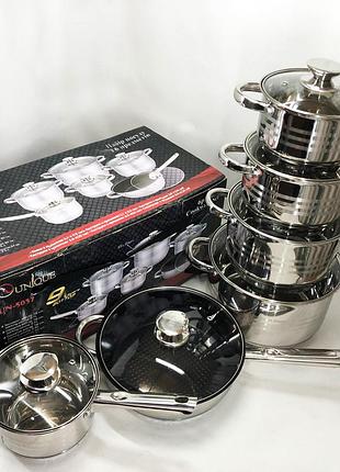 Набор посуды unique un-5037 12 предметов (16; 16; 18; 20; 24; сковорода 24 см)