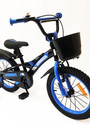 Дитячий двоколісний велосипед hammer smart h2021 20 дюймів із бічними колесами, кошиком. колір: синій