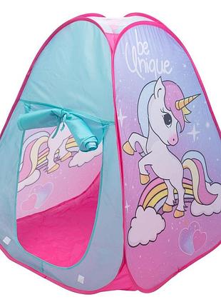 Намет дитячий 80×80×100 см ігровий намет для дівчаток вуличний з єдинорогом рожевий hp-s-2nd