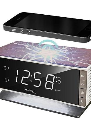 Часы настольные с радио technoline wt487 wireless mobile charging white/brown (wt487)