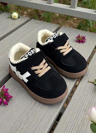 Кроссовки 113, р.22,24,25,26,27, эко-кожа+нубук+плюш, черный