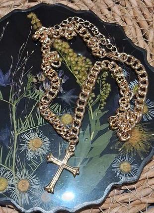 Цепочка с крестиком, под золото,браслет в подарок