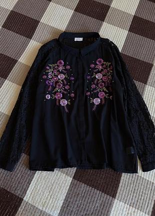 💜розкішна шифонова блуза з розшитими квітами