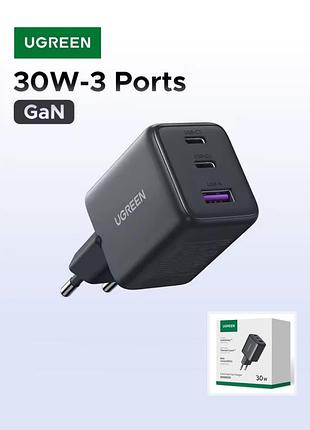 Зарядное устройство для телефона ugreen x515 gan 30w, быстрая зарядка югрин х515 pd 30w для iphone xiaomi huawei qc3.0 зарядка 2 порта 30вт угрін