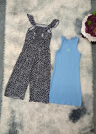Набір літній комбінезон та сарафан в рубчик дівчинці на 8-9 р