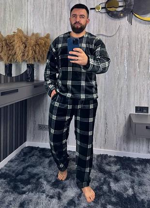 Теплая, 2 цветов, мужская пижама махра,домашний костюм, кофта и штаны