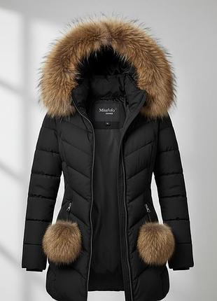 Елегантний зимовий пуховик missfofo з натуральним хутром єнота