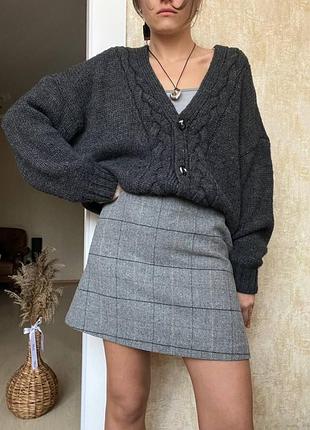 Серая юбка в клетку с добавлением шерсти от uniqlo