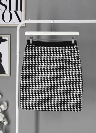 Юбка мини облегающая "shein emery rose" с принтом «гусиная лапка». размер м.