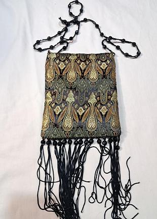 Чорна парчова сумка з ручкою з намистин