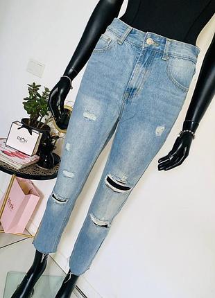 Голубые джинсы prettylittlething с прорезями и необработанным краем, размер uk 8 (s/36)