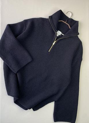 Вільний светр жіночий h&m високий комір на блискавці темно-синій однотонний