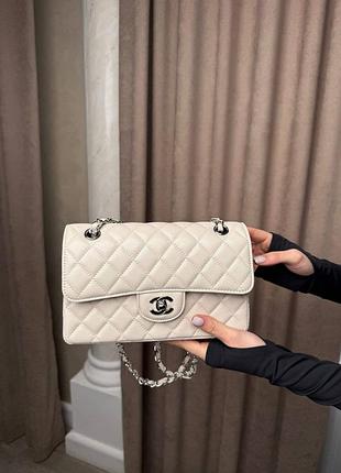 ❤️ chanel classic 23 flap caviar leather ivory with silver hardware premium 3