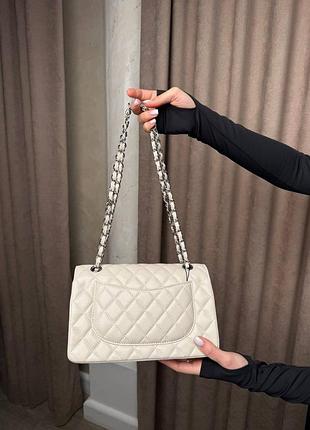❤️ chanel classic 23 flap caviar leather ivory with silver hardware premium 7