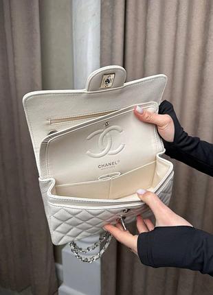 ❤️ chanel classic 23 flap caviar leather ivory with silver hardware premium 9