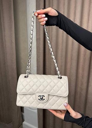 ❤️ chanel classic 23 flap caviar leather ivory with silver hardware premium 10