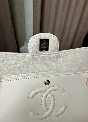 ❤️ chanel classic 23 flap caviar leather ivory with silver hardware premium 6