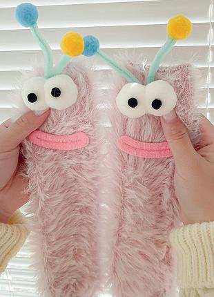 Шкарпетки дитячі пухнасті 4220 у вигляді рожевої гусениці для дівчинки шкарпетки теплі