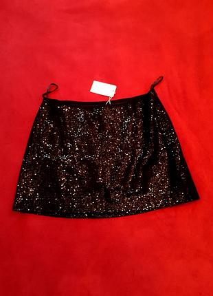 Нова міні спідниця коротка чорна в паєтках р 16-18