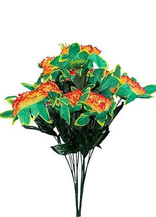 Букет штучних квітів бавовна гвоздики h-52см г-6 р-10см помаранчевий з червоним кантом (2шт/уп) 7158 тм китай