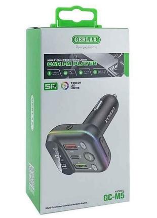Fm модулятор gc-m5 12-24v/5a/2usb/pd/microsd/bt 5.0/rgb чорний тм gerlax