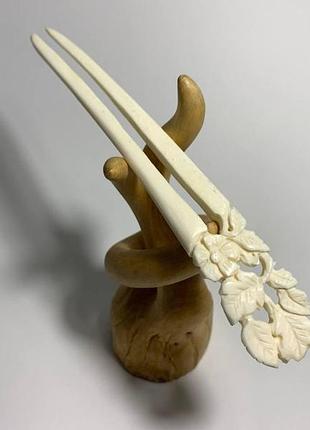Шпилька из кости, аксессуар, заколка для волос "цветы", шпилька костяная, заколка из кости