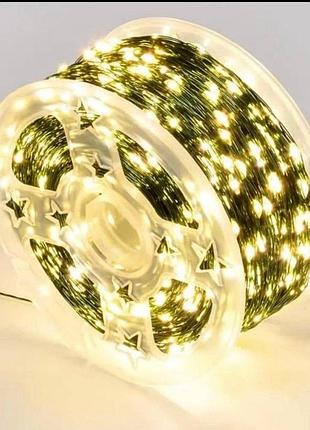 51 гірлянда 1000l 100m роса зелений провід, пульт ip44 мережа теплий білий