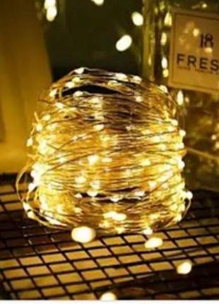 56 гирлянда 500l 50m роса серебрянный провод, пульт ip44 сеть теплый белый