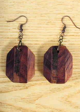 Незвичайні комбіновані сережки з дерева, ручна робота. подарунок дівчині, жінці