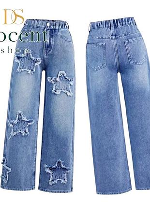 Джинсы для девушек 13-14 лет в стиле y2k с вышивкой в виде звезд – стильные и комфортные, прямой крой
