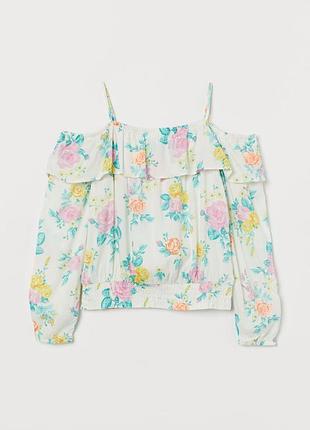 Блуза h&m з відкритими плечима дівчинці 164 на 13/14 років біла в принт