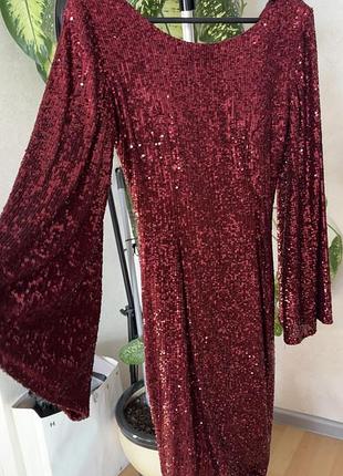 Ефектна святкова сукня в паєтках, ало-червона, xs–s
