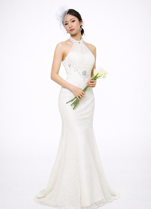 Шикарное свадебное кружевное макси платье