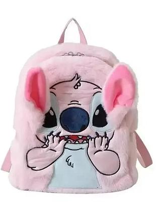 Плюшевый рюкзак стич disney fairy stitch мягкий детский рюкзак с ушками и мордочкой розовый