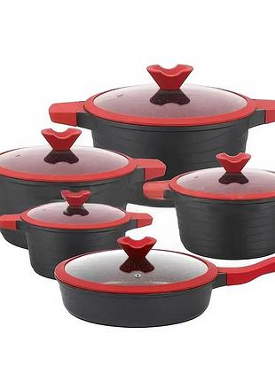 Набор из 4 кастрюль и сковородки со стеклянными крышками и антипригарным покрытием xw-10 набор из 10 предметов