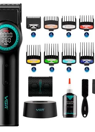 Акумуляторна машинка для стрижки vgr v-001, 10 насадок, 9000 rpm, акб 4600 mah, led дисплей