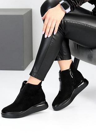 Жіночі замшеві черевики весняні осінні черевики теплі на хутрі натуральна замша весна