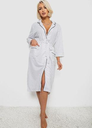 Халат женский домашний в горошек, цвет белый
