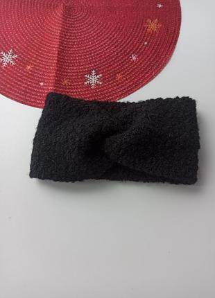 Черная повязка на голову тендди теплая зимняя повязка