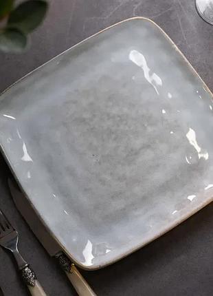 Тарілка плоска квадратна з порцеляни 21 см бежева hp630