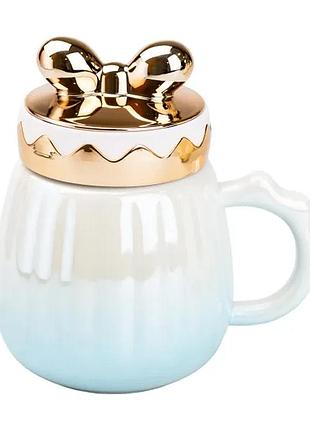 Чашка фарфоровая 500 мл с крышкой голубая hp7194bl