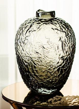 Ваза для квітів зі скла, декоративна кругла, 30 см, сіра hp-1731