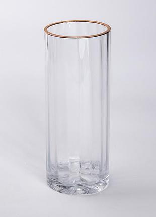 Декоративная ваза для цветов из прозрачного стекла с золотой окантовкой 25 см hp-1707
