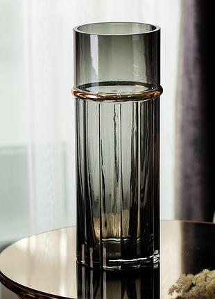 Ваза для квітів зі скла, декоративна, сіра, 30 см hp-1705