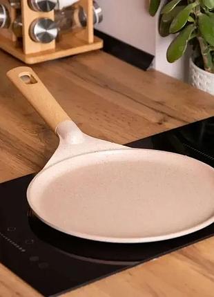 Алюминиевая блинная сковорода с мраморным антипригарным покрытием ø 26 см, толстое дно mgc бежевый hp-4-429cr