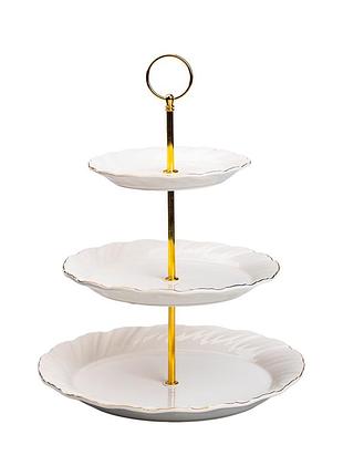 Этажерка для фруктов и десертов 3-ярусная фарфоровая белая hp-7-731