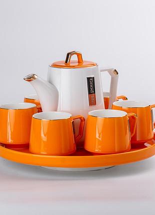 Чайний сервіз на 6 персон із порцелянаовою підставкою orange hp-15-27