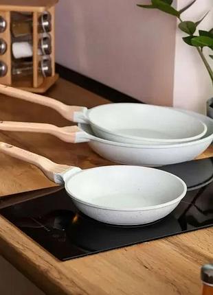 Набір алюмінієвих сковорідок з товстим дном із 3 предметів mgc, білий hp-4-410w