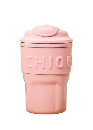 Термокружка chiobbe с трубочкой и ремешком 450 мл розовая hp-14-18p