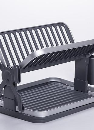Сушилка складная для посуды двухъярусная с поддоном hp-46-11